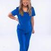 Front view of Cherokee Infinity scrubs in royal blue with sizes XXS-5XL available.